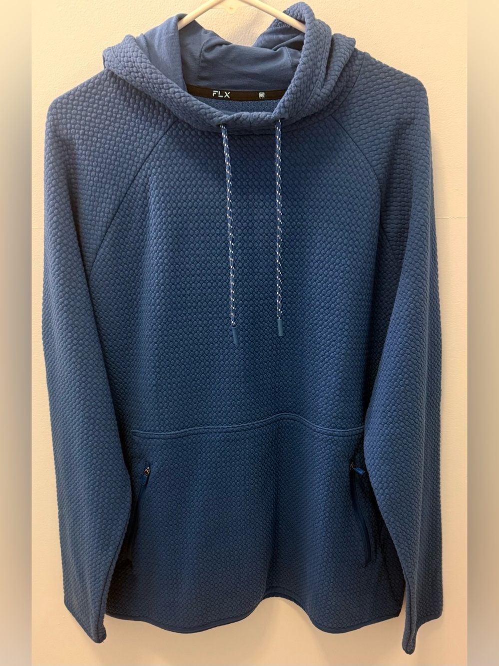 FLX Men's Navy Textured Hooded Pullover Sweater